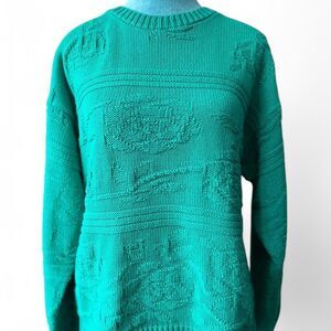 Vintage 90s Whimsical Grandma Floral Knit Sweater Mint Green Traffic Made in USA